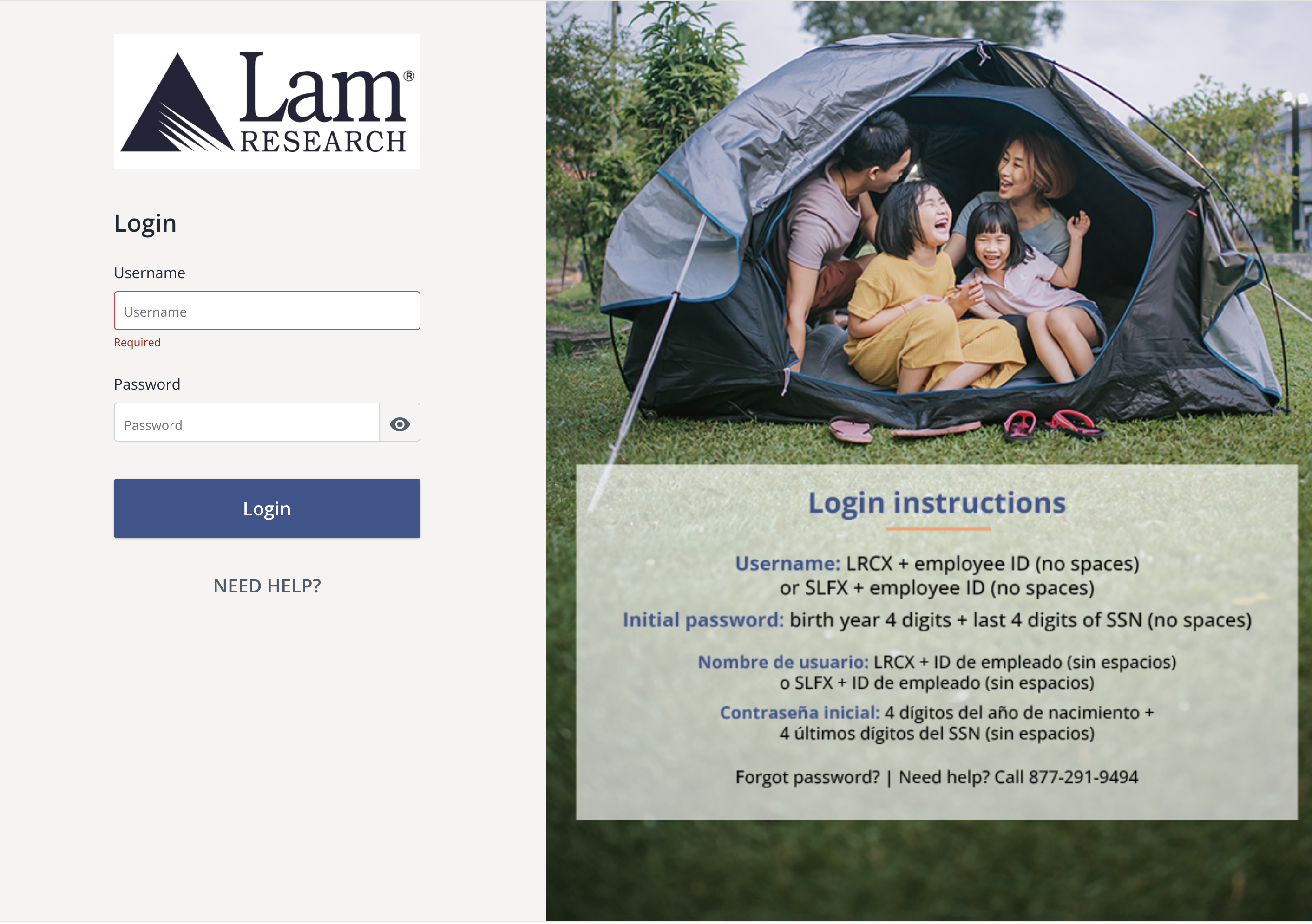 Lam Research PlanSource Login Screen